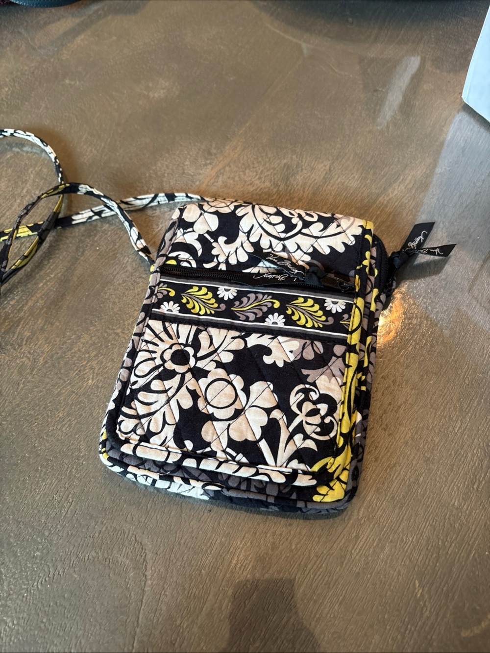 Vera Bradley Black & White Floral Crossbody with Yellow Trim